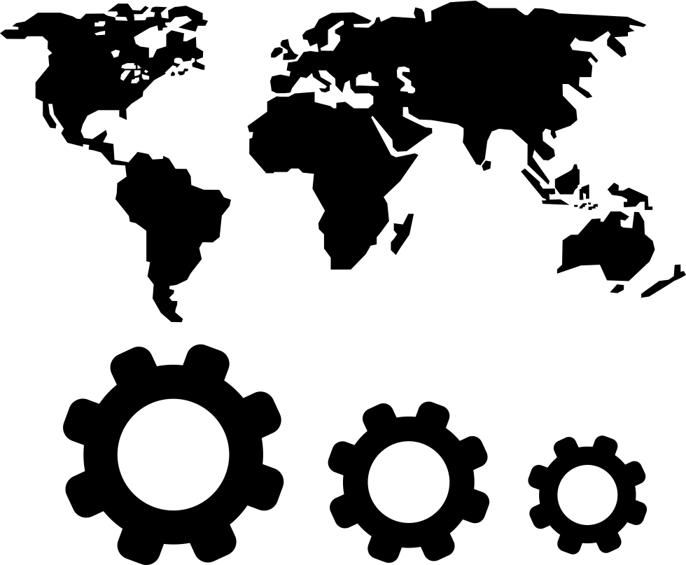 World Map And Gears Symbols Comments - World Map Plain Blue (980x807), Png Download