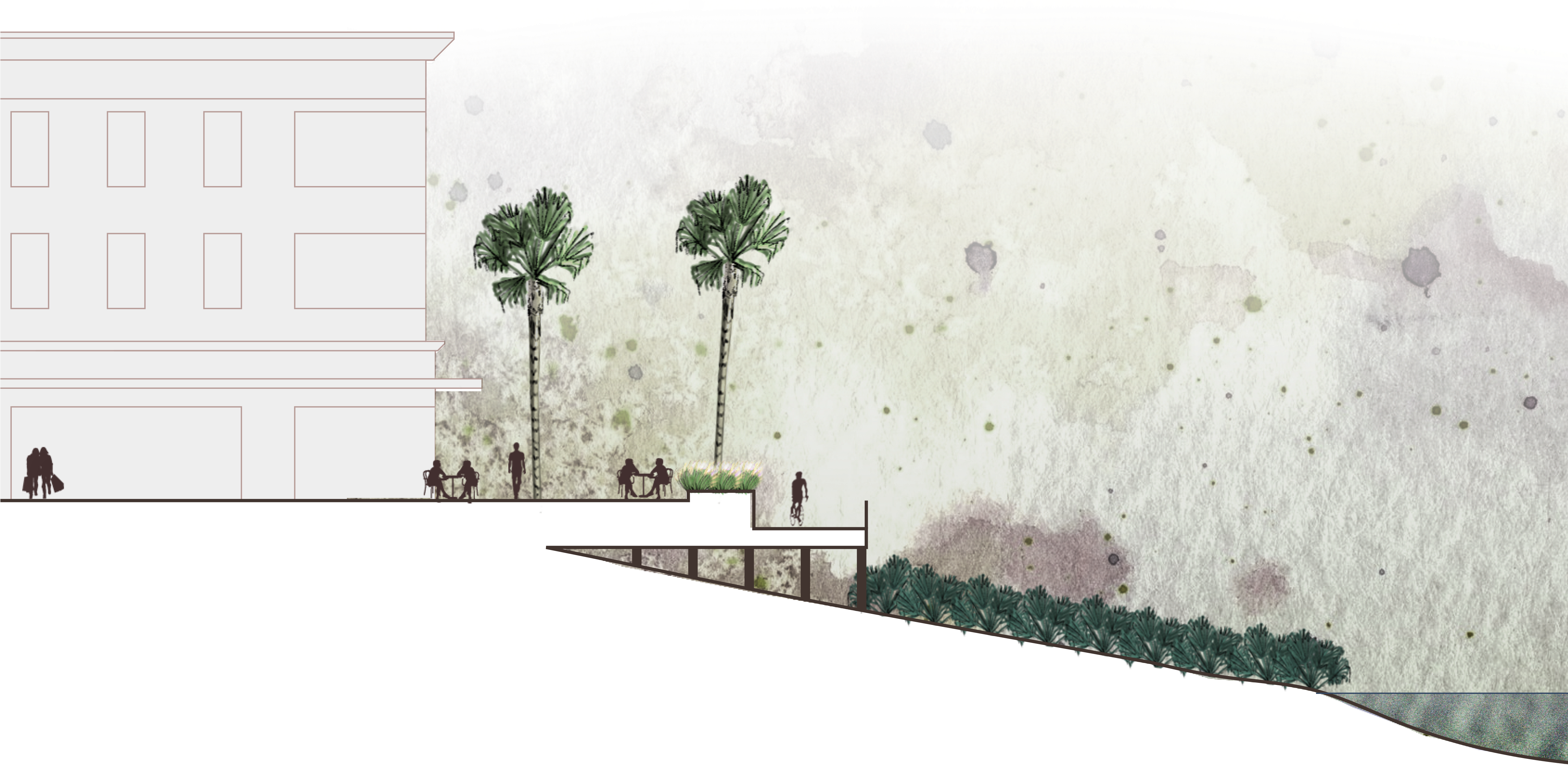 Lakeside Commercial Section Watercolor - Drawing (5450x2704), Png Download