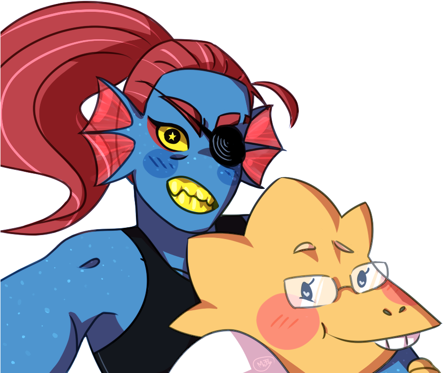 Undyne And Alphys Taking A Selfie On Your Blog - Cartoon (942x800), Png Download