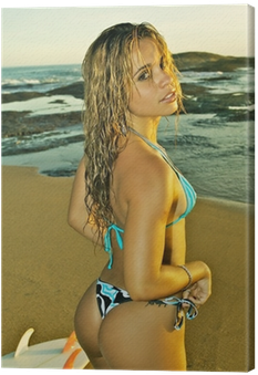 Sexy Blond Bikini Model Surfer On The Beach Surfboard - Bikini (400x400), Png Download