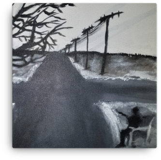 A Square Canvas Piece Depicting A Crossraod In The - Sitting (500x500), Png Download