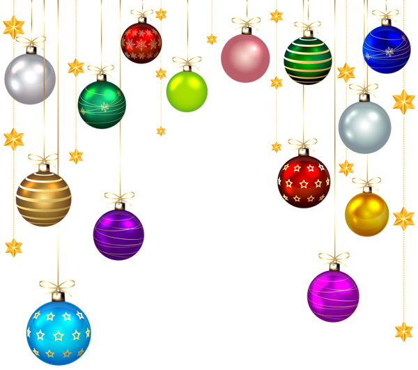 Hanging Christmas Balls Decor Png Clip Art Image - Balls Christmas Ornaments Clip Art Transparent (600x531), Png Download