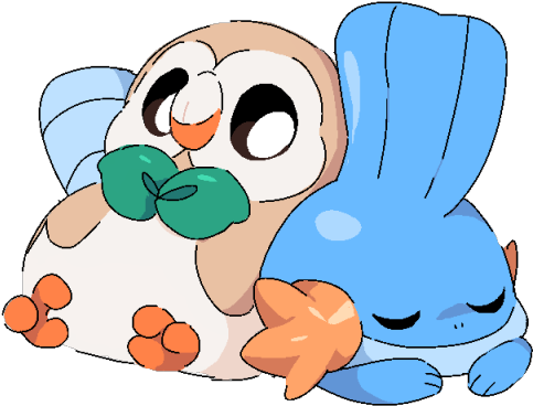 Rowlet And Mudkip (540x458), Png Download