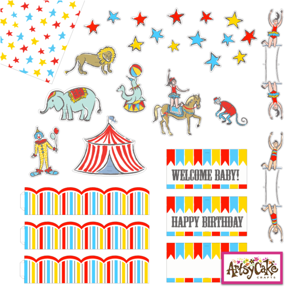 Circus Whimsy / Cake Decorations - Blue (480x480), Png Download