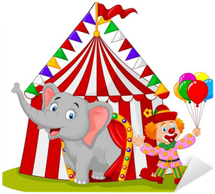 Cartoon Cute Elephant And Clown With Circus Tent Sticker - Happy Elephant Circus Clipart (400x400), Png Download