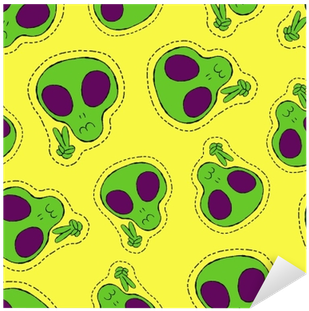 Hand Drawn Alien Face Patch Icon Seamless Pattern Sticker - Icon (400x400), Png Download