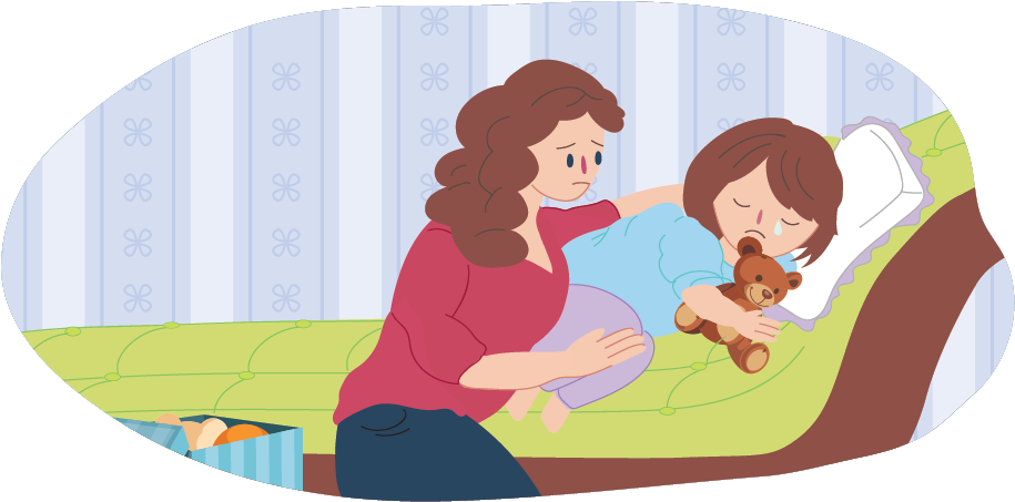 Mother Comforting Sad Child In Bed - Child (961x476), Png Download
