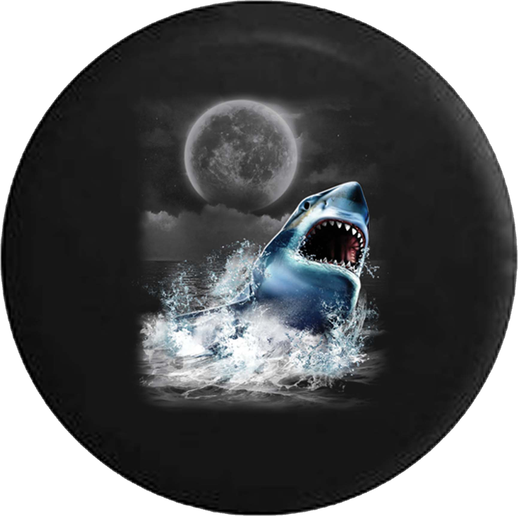 Great White Shark Attack Jaws Teeth Ocean Full Moon - Great White Shark Moon Spirit Animal Ocean Sea Nature (1725x1718), Png Download
