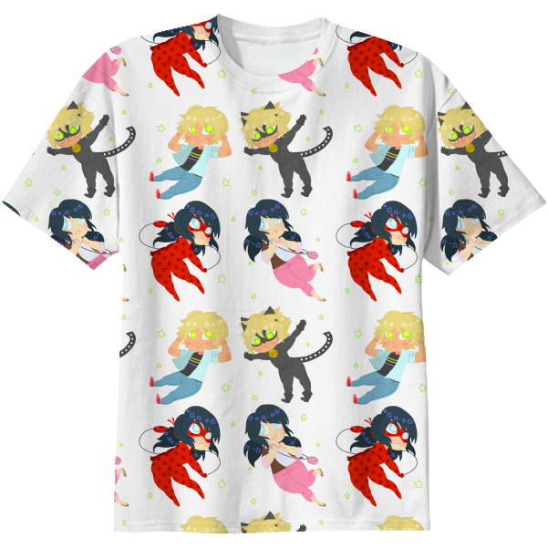 Miraculous Ladybug Pattern T-shirt $38 - Miraculous T Shirt (608x621), Png Download