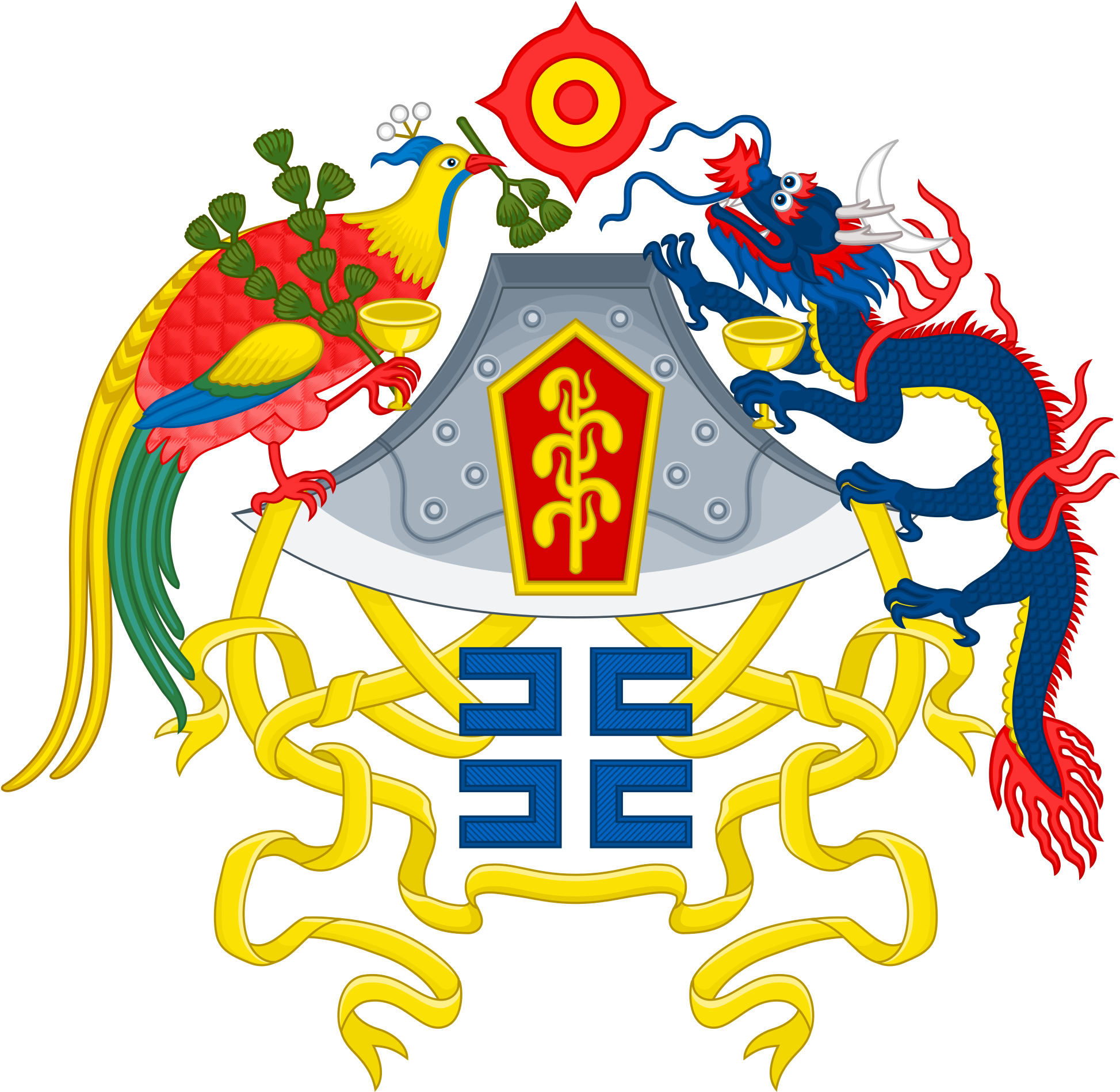 The Azure Dragon On The Chinese National Emblem, 1913-1928 - Republic Of China Coat Of Arms (2000x1899), Png Download