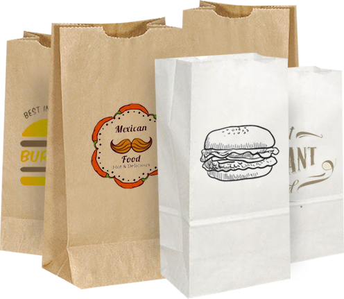 Custom Restaurant Paper Bags - Paper Bag Food Png (496x431), Png Download
