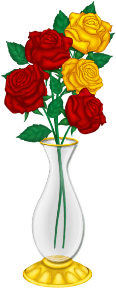 Beautiful With Red And Yellow Roses Png - Flower Vase Clipart Png (290x600), Png Download