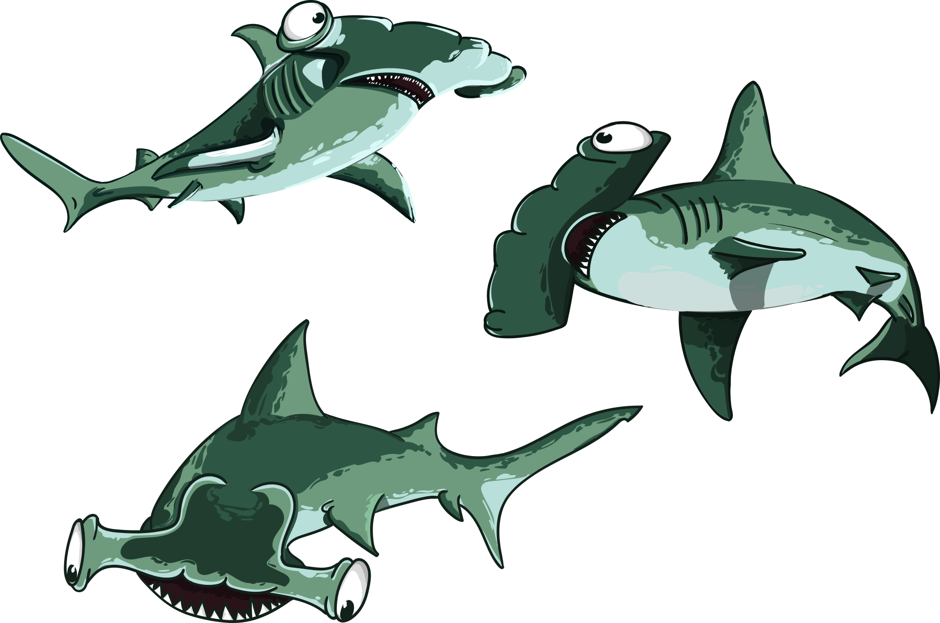 Shark, Fish, Hammer, Predator, Cartoon, Character - Cá Mập Đầu Búa Hoạt Hình (640x424), Png Download