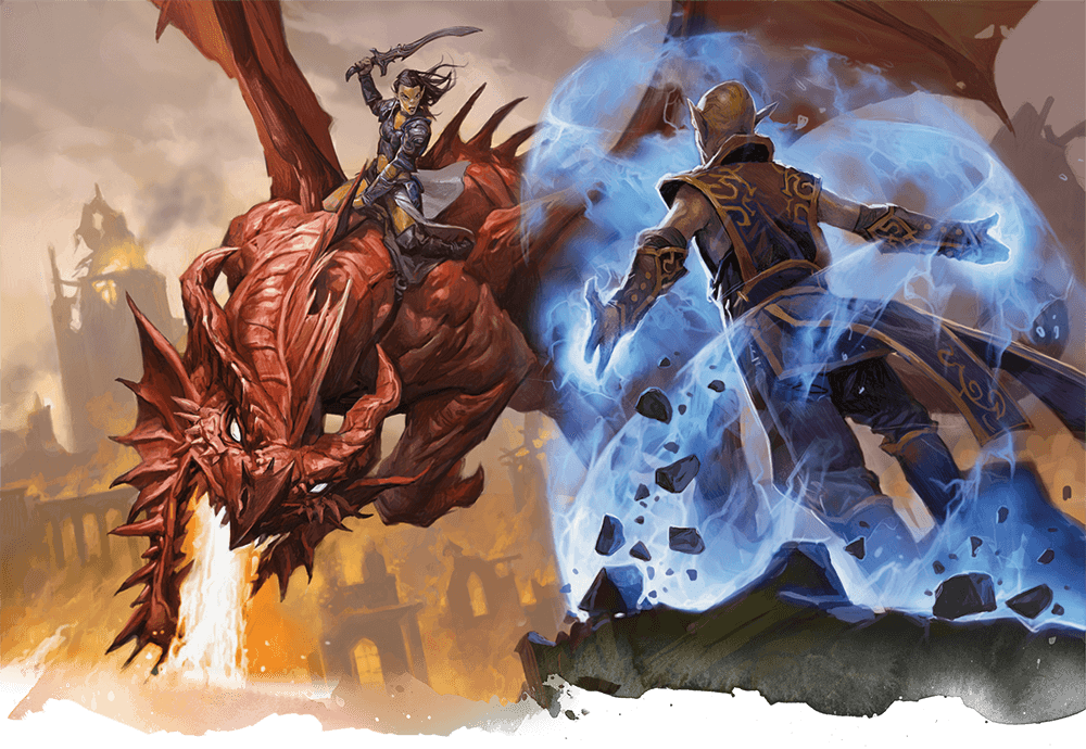 A Githyanki Astride A Red Dragon Confronts A Githzerai - Lich Queen Begotten (1000x690), Png Download