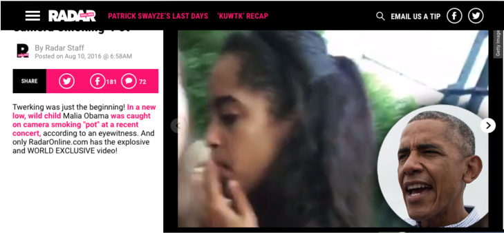 Click For Photo - Malia Obama Caught Smoking (728x461), Png Download
