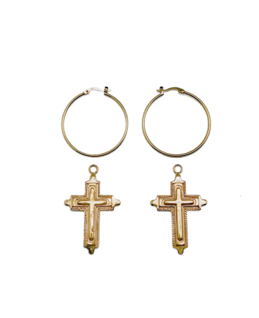 Thiel Cross Hoops 18k - Cross (384x480), Png Download