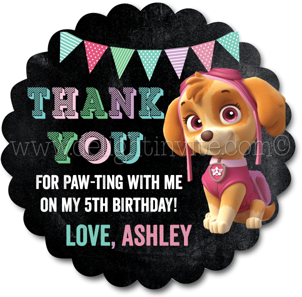 Skye Paw Patrol Birthday Favor Tags - Paw Patrol Marshall Standee, Red (612x612), Png Download