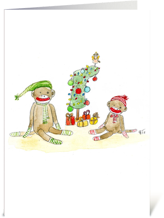 Sock Monkey Christmas Greeting Card - Cartoon (435x429), Png Download