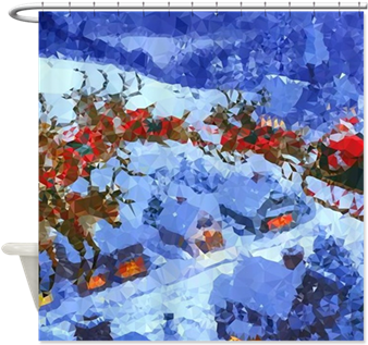 Christmas Sleigh Santa Claus Reindeer Shower Curta> - Santa Town: The Wonders Of A Christmas Season (350x350), Png Download