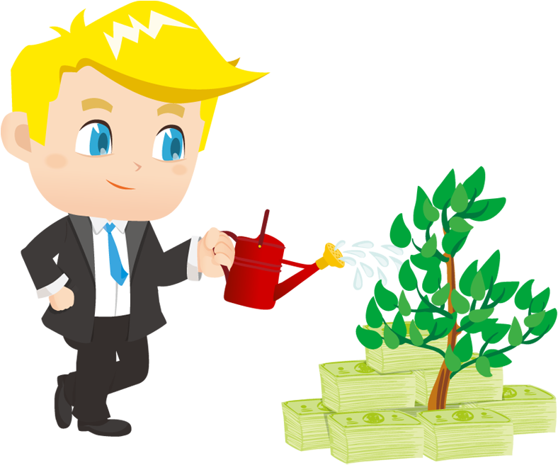 Businessman Watering Small Plant - Businessman With Money Cartoon Png (800x670), Png Download