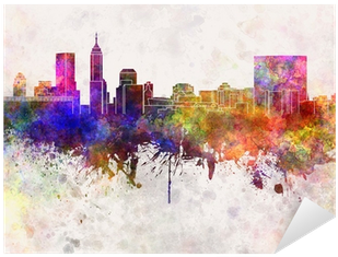 Indianapolis Skyline In Watercolor Background Sticker - Indianapolis Skyline In Watercolor Background (400x400), Png Download