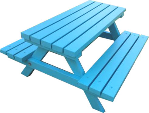 Kid's Timber Picnic Table - Blue Picnic Table (491x373), Png Download