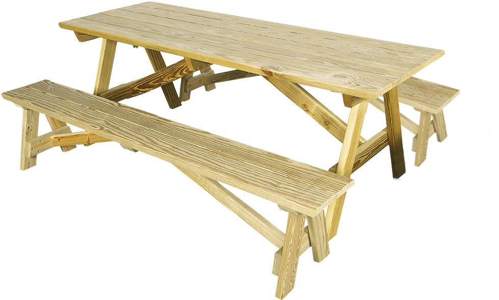 6 Foot 6 Inch Picnic Table - Classic Rectangle Picnic Table /w Benches Woodworking (1031x690), Png Download
