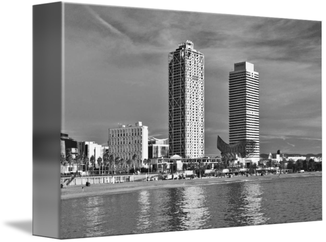 "barcelona Twin Towers" By Marek Stepan, Malaga - Monochrome (650x484), Png Download