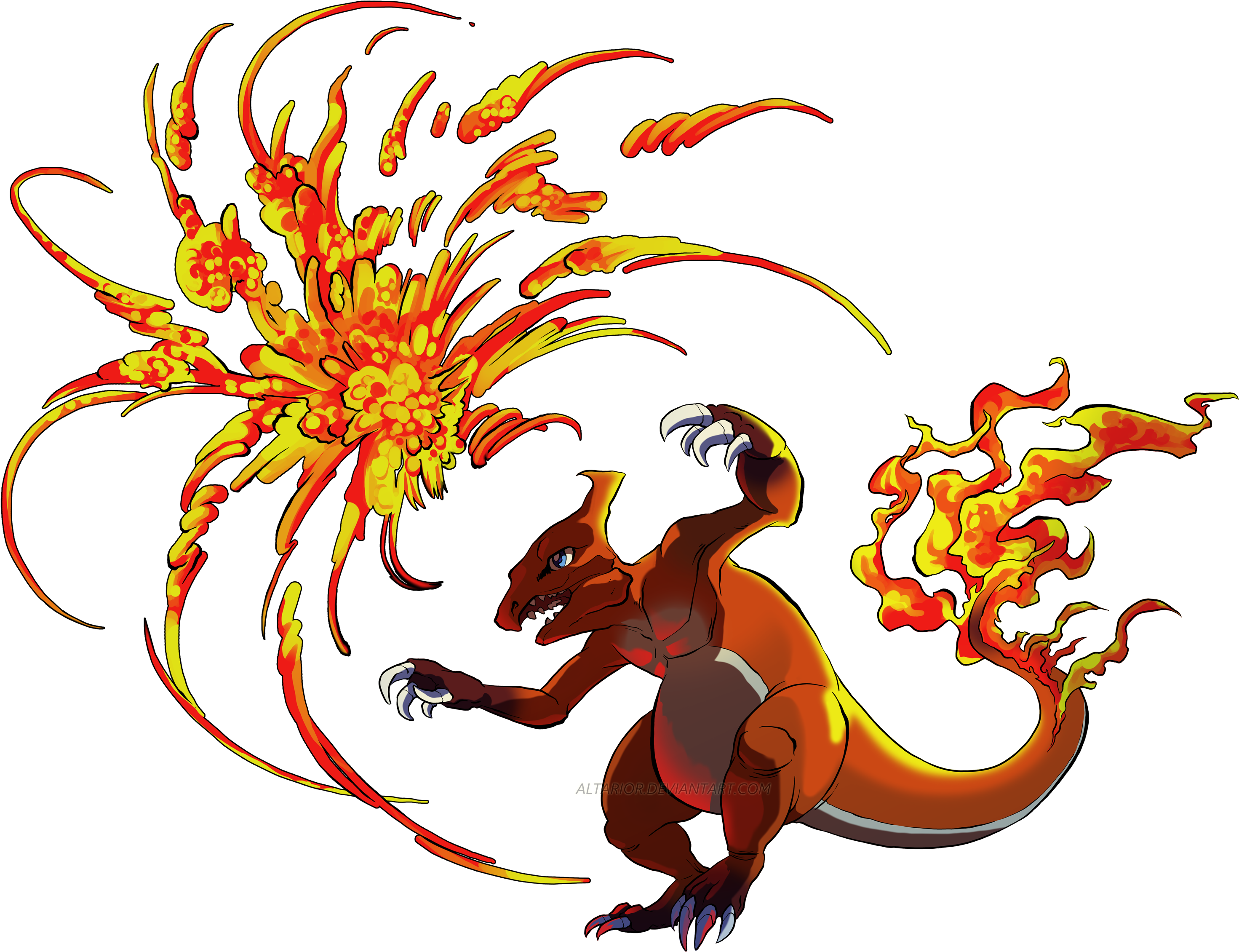 #005 Charmeleon Used Flame Burst And Fire Spin - Flame Burst (3000x2308), Png Download
