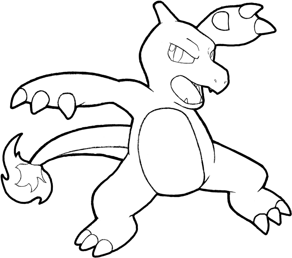 005 Ash's Charmeleon By Realarpmbq On Deviantart - Charmeleon Black And White (1024x931), Png Download
