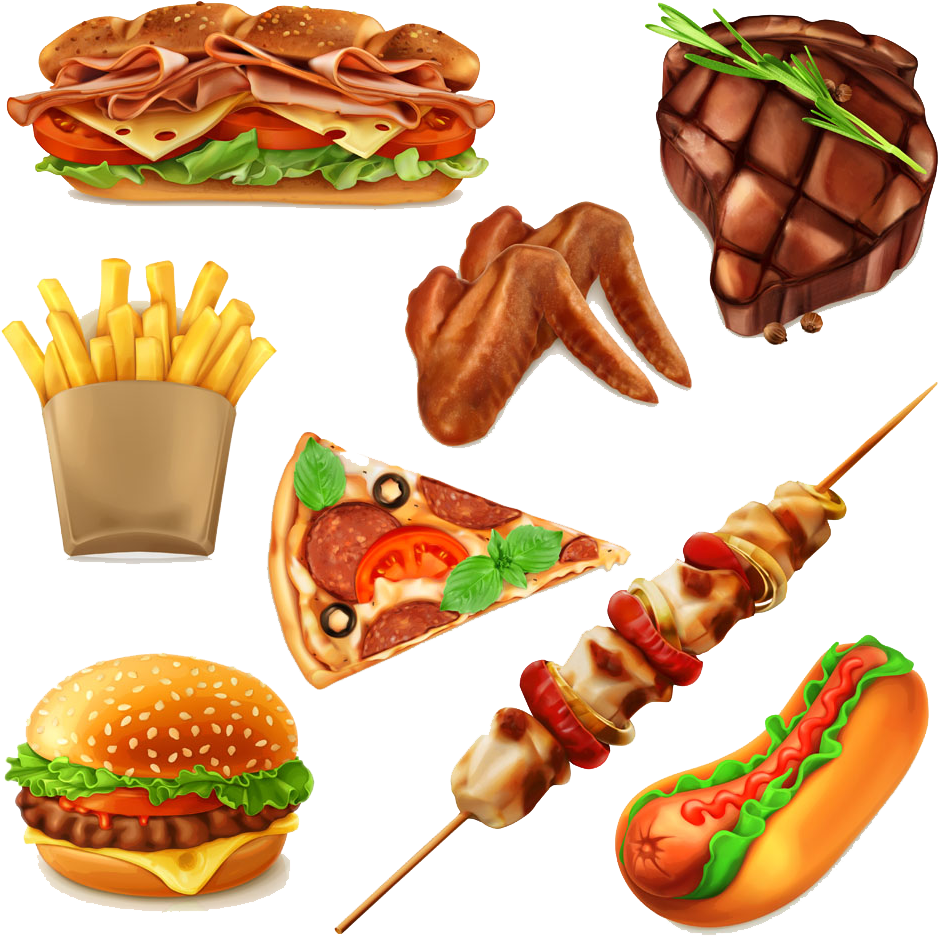 Hamburger Fast Food Pizza Drawing - Đồ Ăn Vector (1000x1000), Png Download