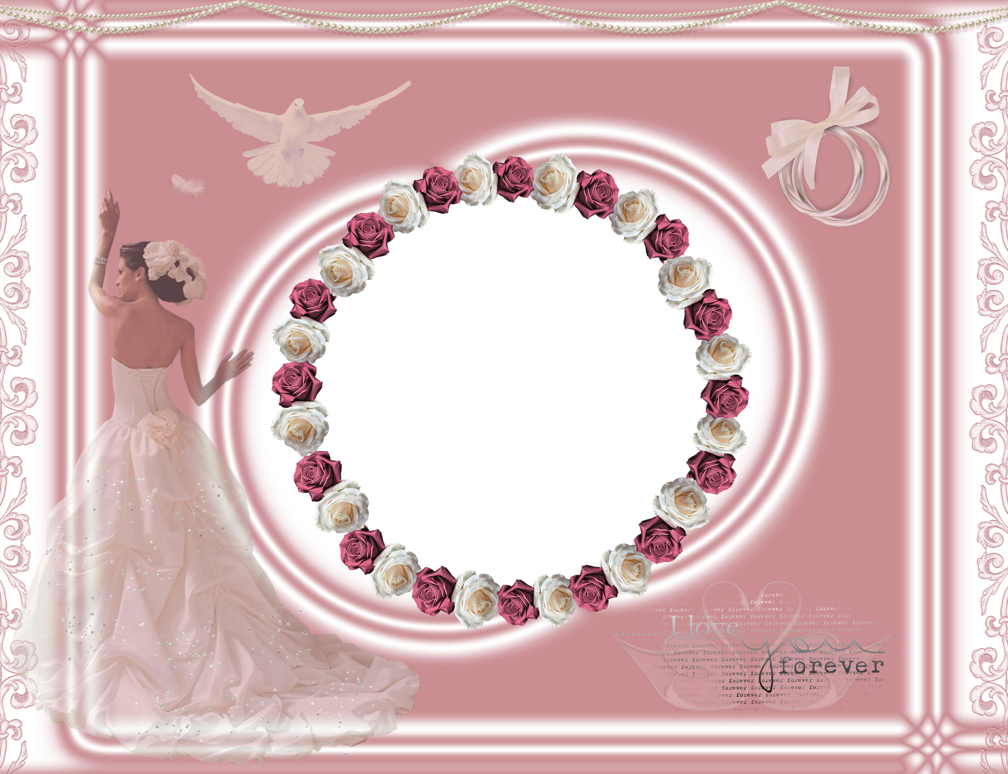 Light Pink Wedding Frame With Roses Gallery Yopriceville - Генератор Из Асинхронного Двигателя На Постоянных Магнитах (3367x2584), Png Download