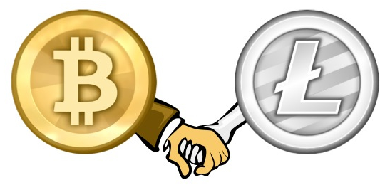 Bitcoin-litecoin - Bitcoin And Litecoin (549x265), Png Download