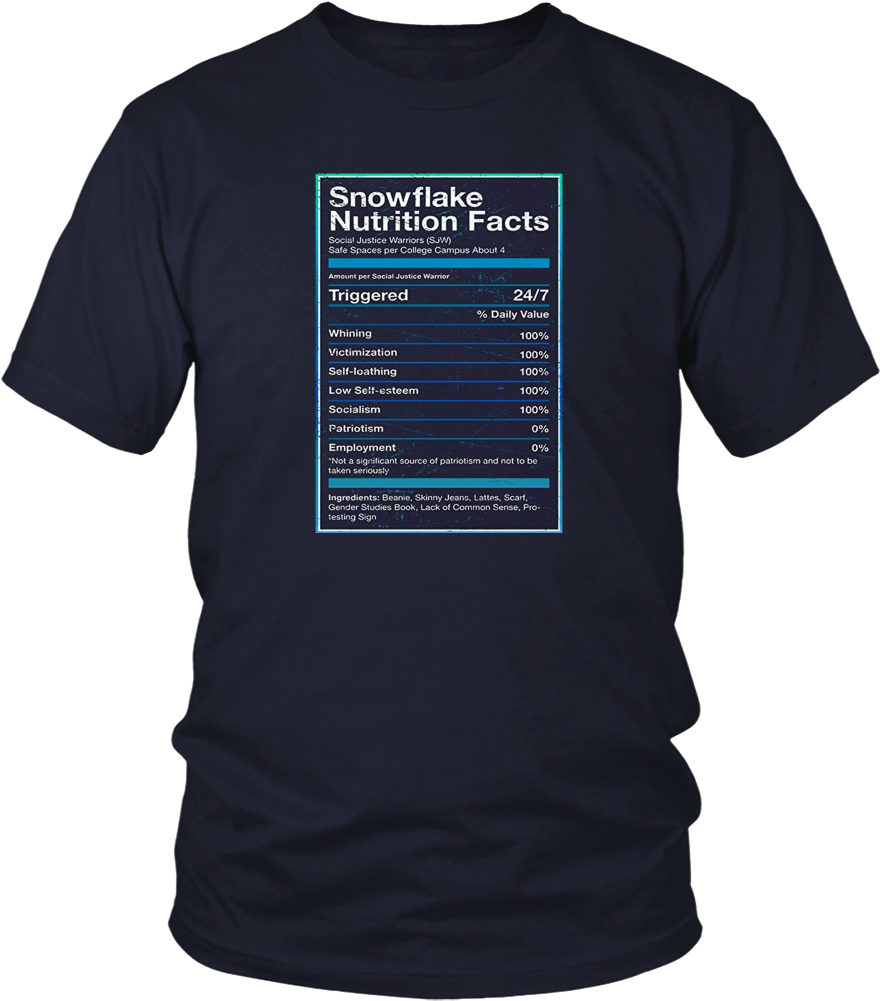 Snowflake Nutrition Facts T Shirt Funny Political T - Unisex Tee - Democratic Party, Republican Party, Keg (1000x1000), Png Download