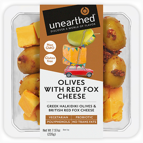 Green Halkidiki Olives & British Red Fox Cheese - Unearthed Chipotle Olives With Manchego (500x500), Png Download