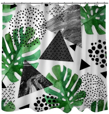 Watercolor Tropical Leaves And Textured Triangles Background - Tropical Leaf Watercolour (400x400), Png Download