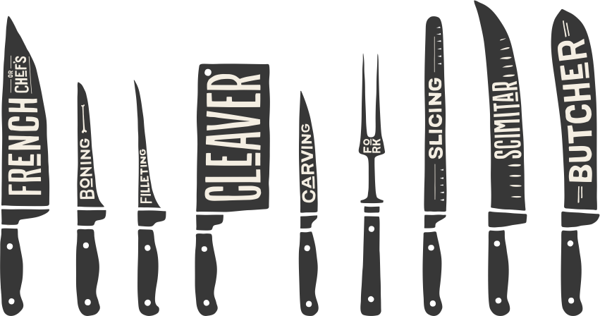 Butcher Knife Illustration (851x448), Png Download