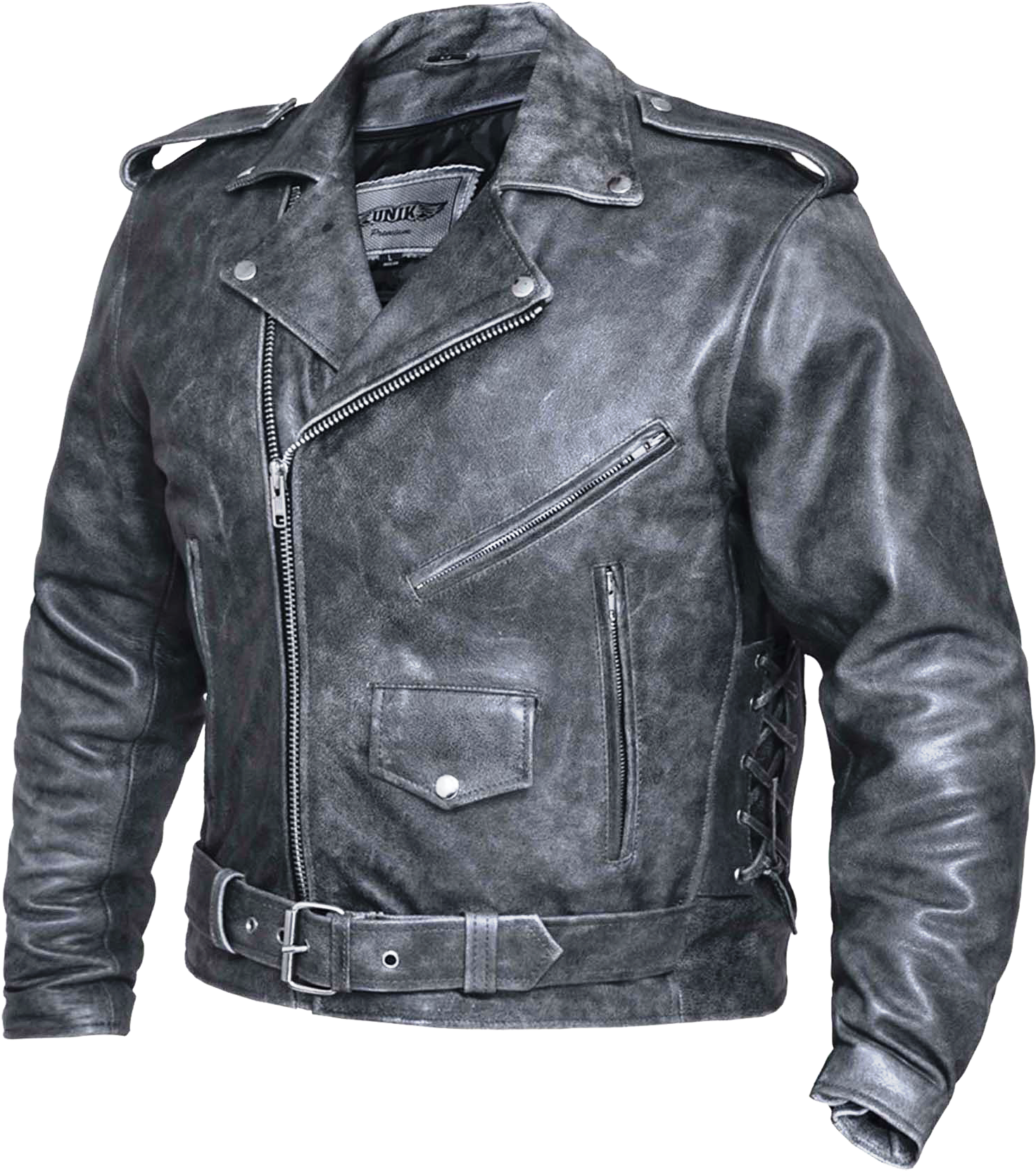 Men's Motorcycle Riding Distressed Grey Police Style - Skindjakke (1500x1920), Png Download