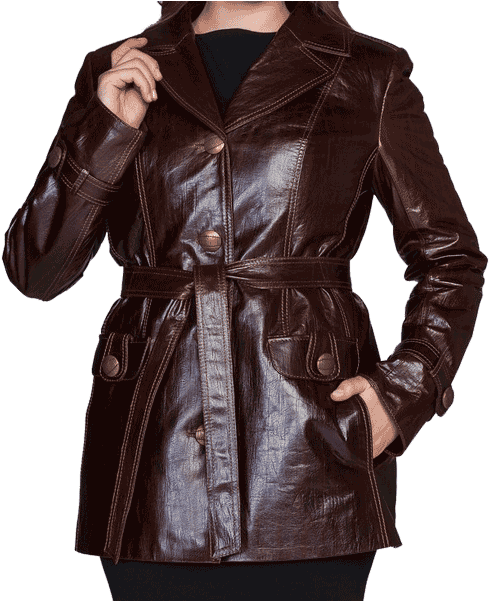 Golden Long Leather Jacket - Ladies Leather Jacket (600x600), Png Download