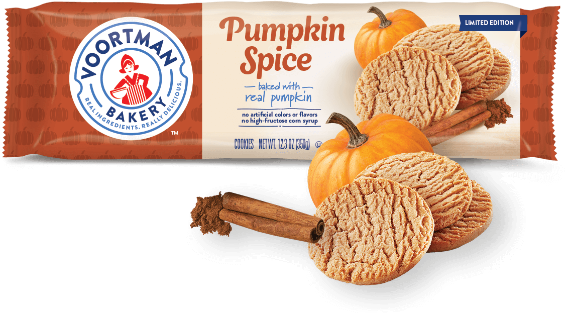 Pumpkin Spice Cookie Limited Edition - Voortman Strawberry Wafers Cookies (1200x622), Png Download