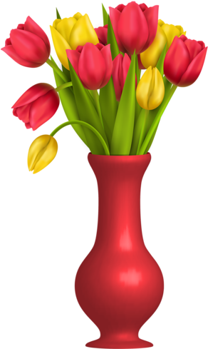 Flower Clips, Flower Art, Art Flowers, Cartoon Stickers, - Jarron De Flores Dibujo (293x500), Png Download