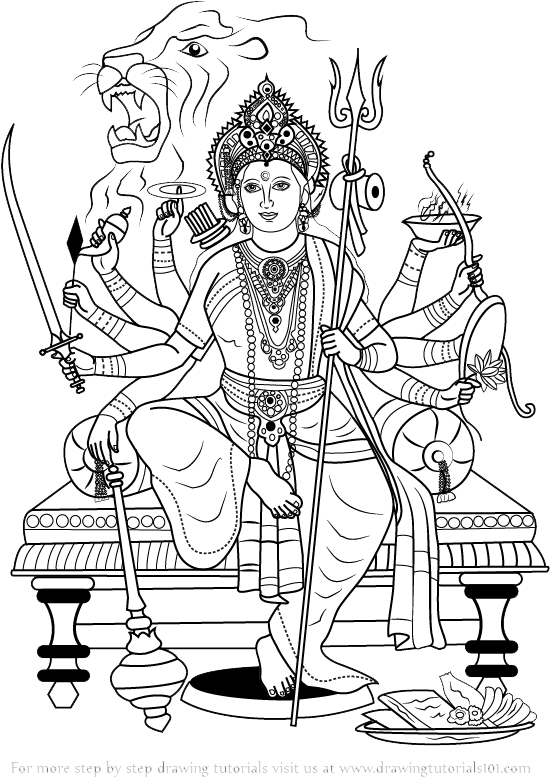 Durga Black And White Png (598x844), Png Download