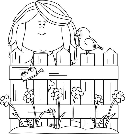 Black And White Spring Girl With A Bird Clip Art Black - Behind Black And White (511x550), Png Download