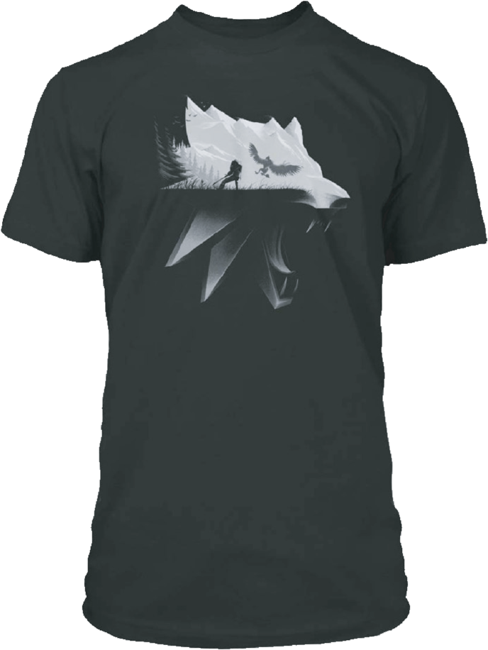 The Witcher 3 Wolf Silhouette Tee - Koszulka The Witcher 3 Wolf Silhouette Xxl (1024x1024), Png Download
