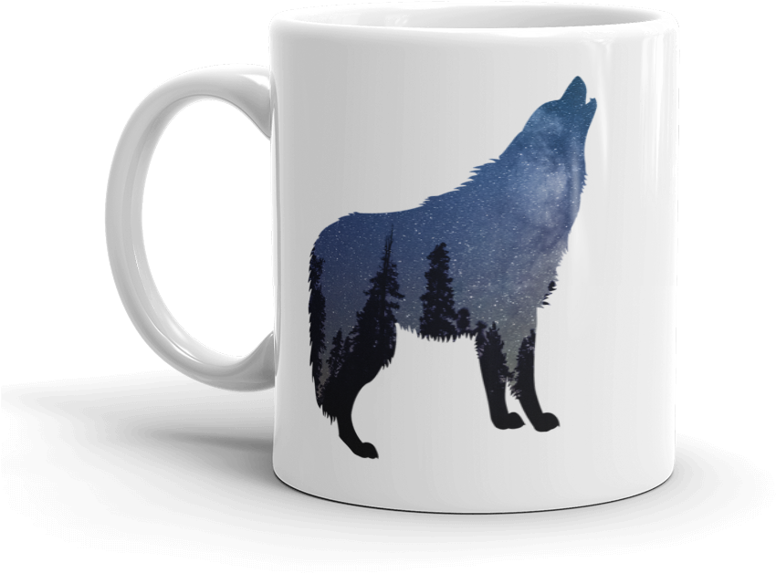 Wild Wolf Silhouette Mug - Mug (1000x1000), Png Download