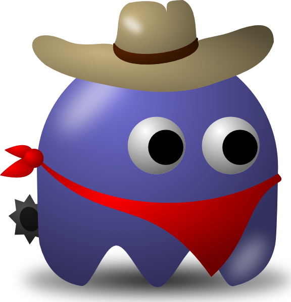 Free Vector Pcman Game Baddie Cowboy Clip Art - Baddy From Pac Man (576x599), Png Download