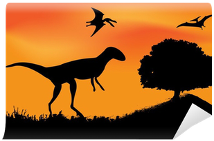 Dinosaur Silhouette Scene (400x400), Png Download