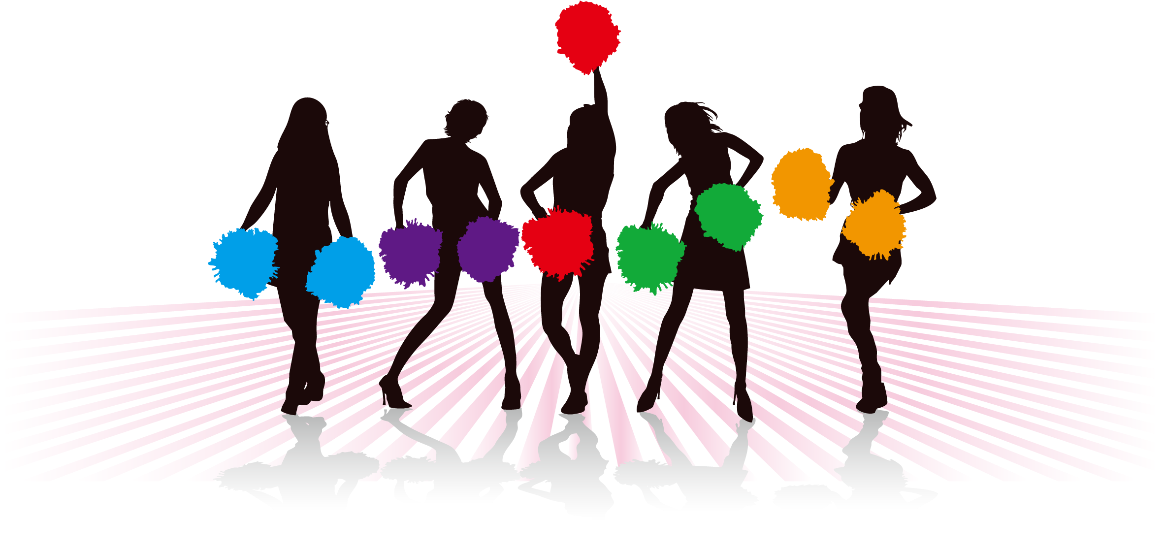 Pom Pom Silhouette At Getdrawings - Cheerleaders Silhouette (2606x1337), Png Download