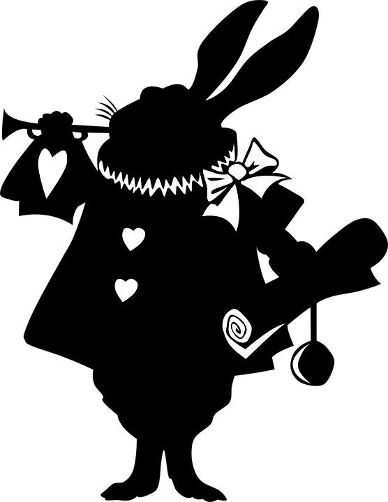 Rabbit Silhouette Clip Art - Alice In Wonderland Rabbit Silhouette (462x599), Png Download