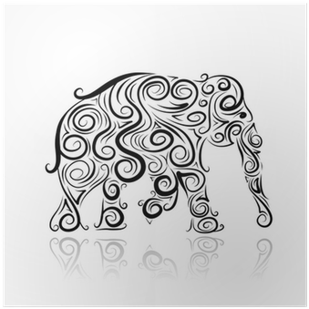 Ornamental Elephant Silhouette For Your Design Poster - Silhouette Elephant Shape (400x400), Png Download